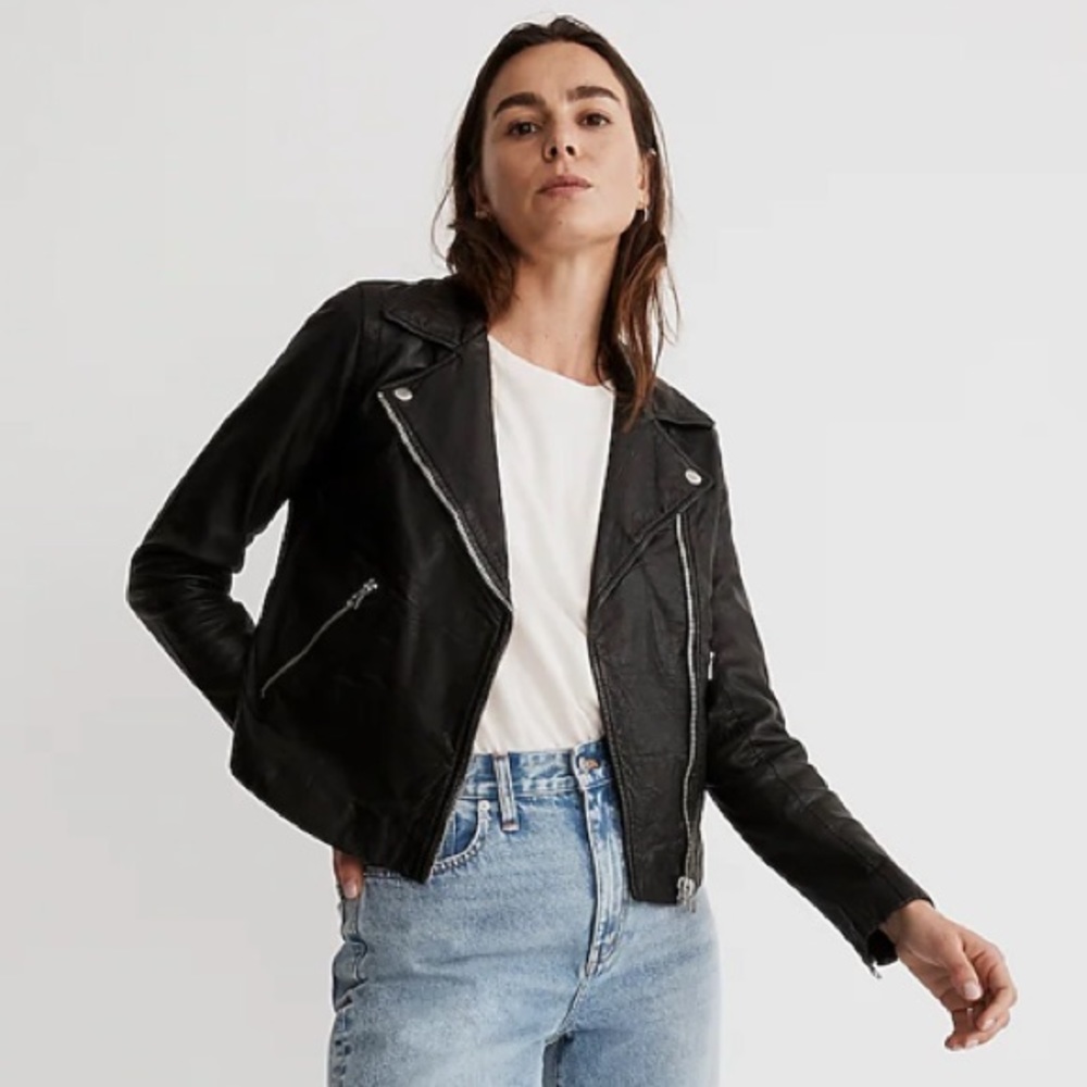 Madewell Black Washed Leather Motorcycle Jacket